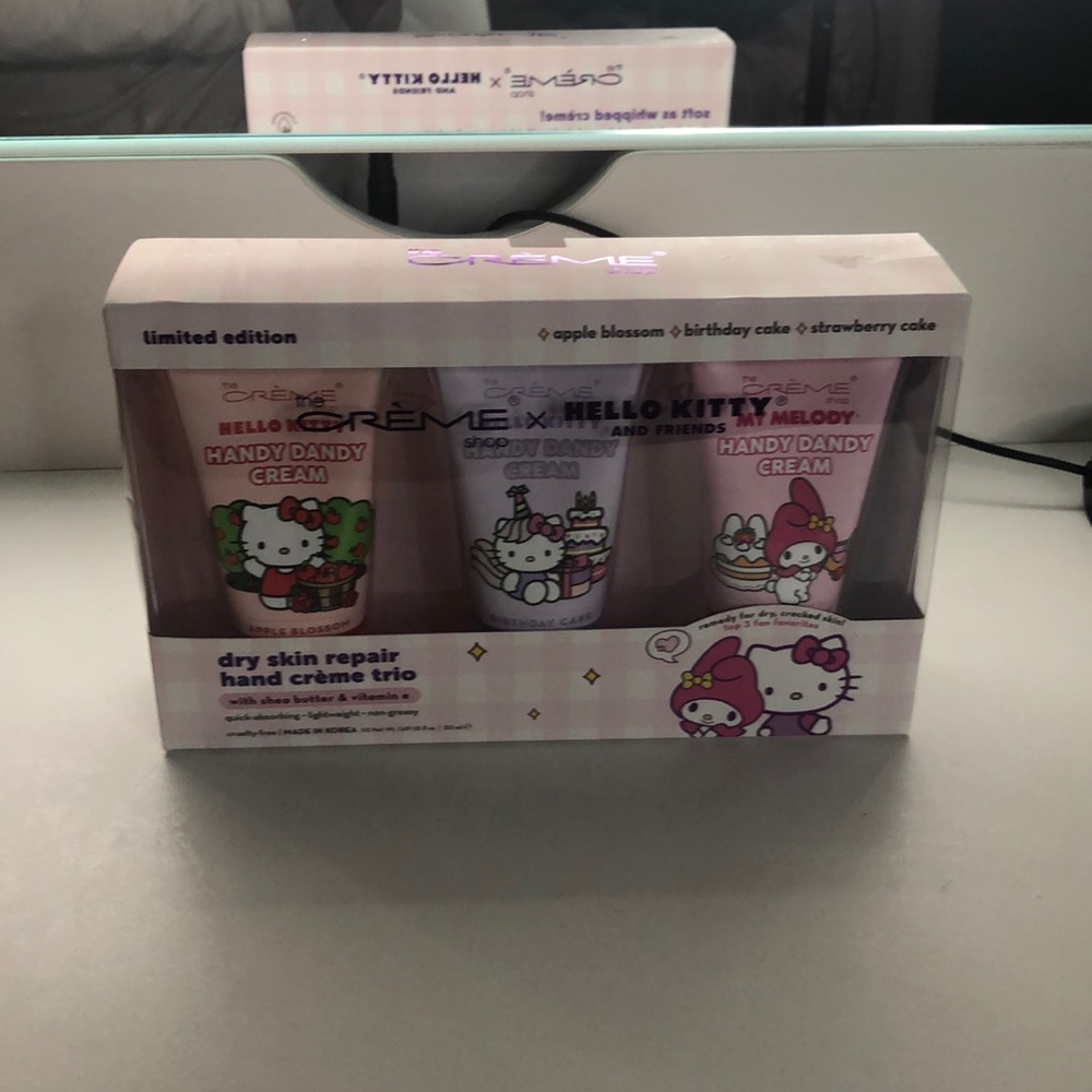The Crème shop x Hello Kitty and friends hand repairing crème
